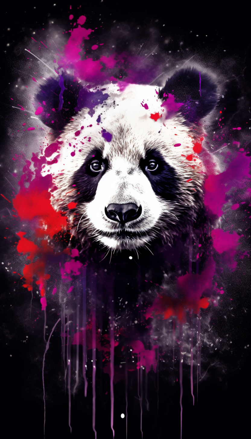 Detailed Hyperealistic Panda Portrait on Dark Splashes