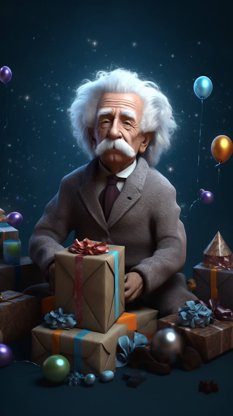 Hyperrealistic Einstein with Gift ? and Holiday Decorations