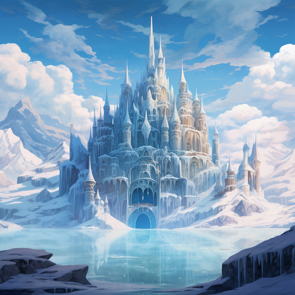 A stunning ice castle in Studio Ghibli style