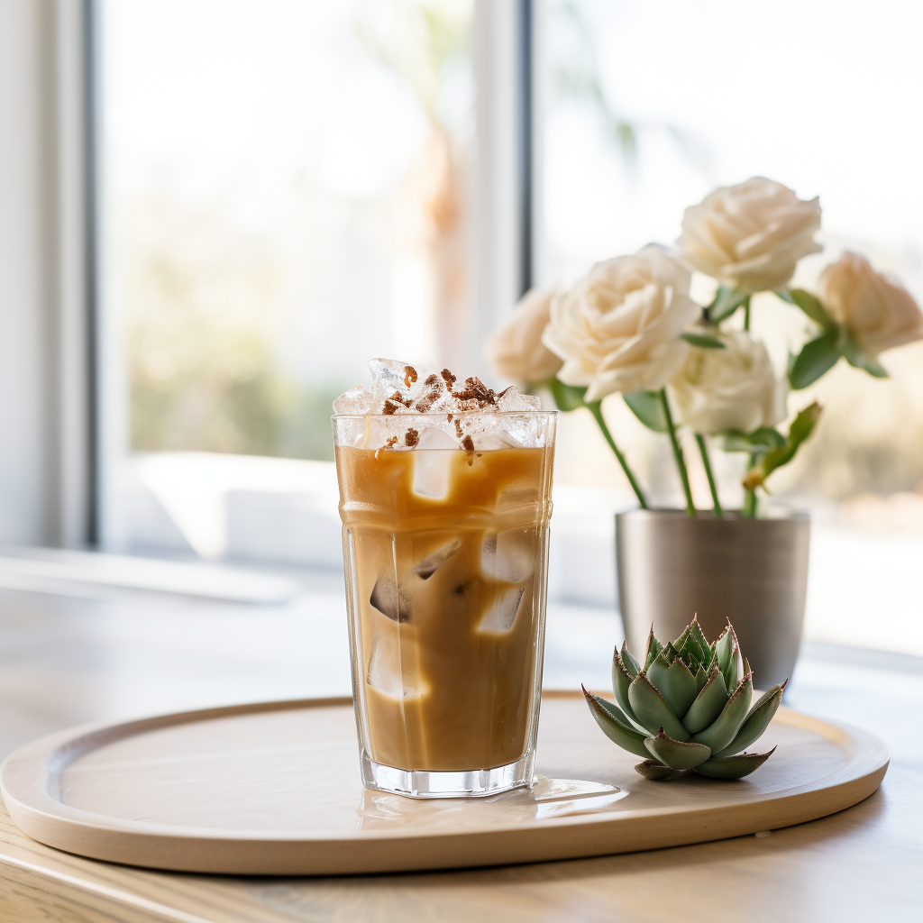 Refreshing iced coffee with cactuses