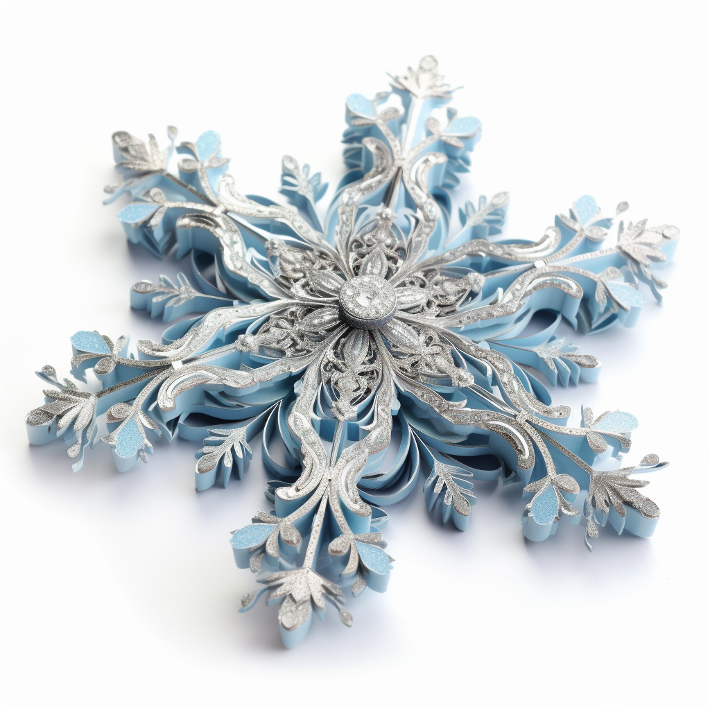 A beautiful icy blue silver snowflake on a white background