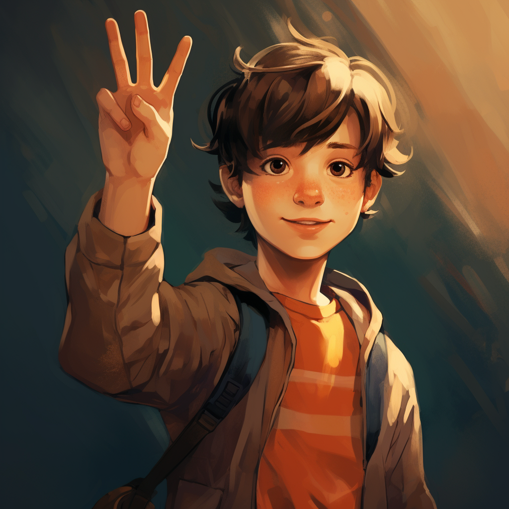 Illustrated boy showing three fingers