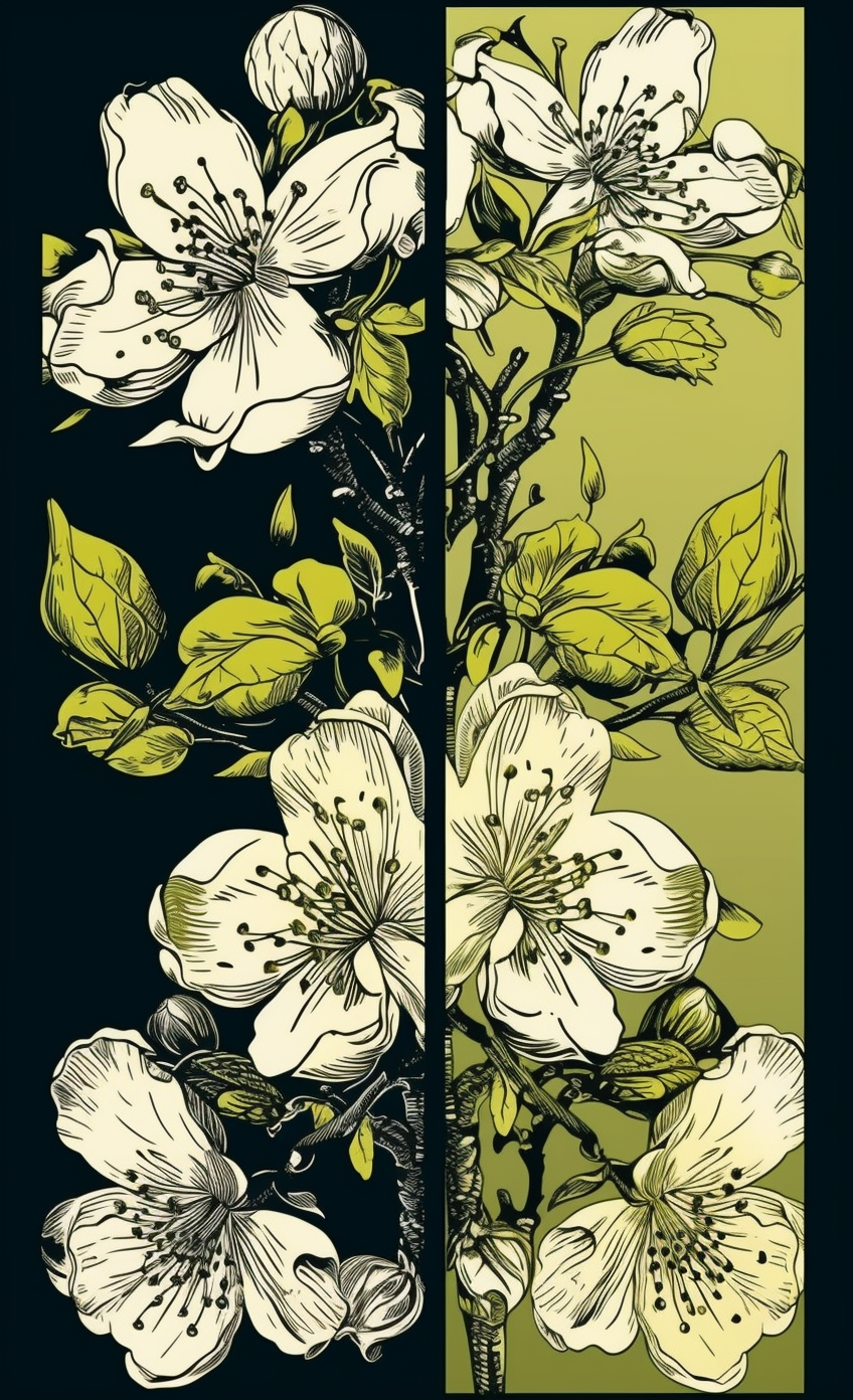 Monochrome cherry flowers illustration