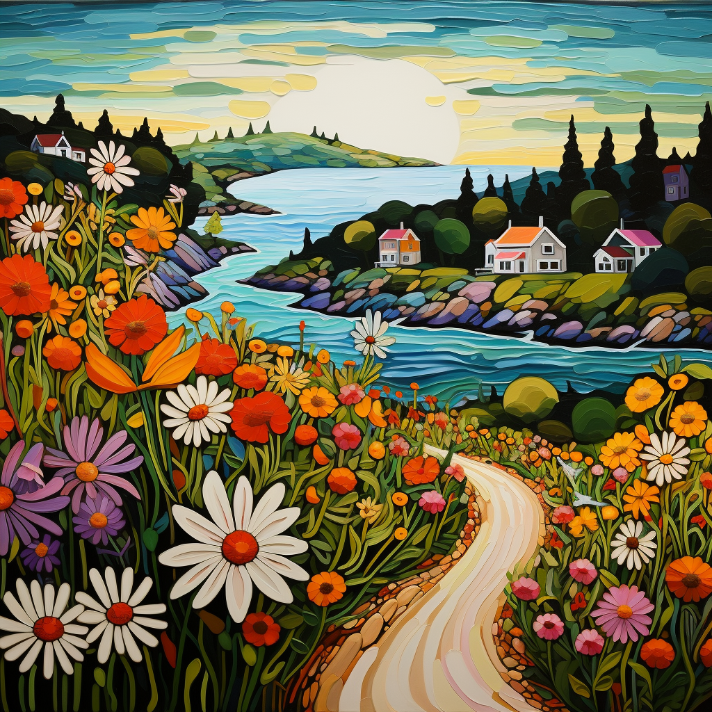 Colorful impressionist summer folk art