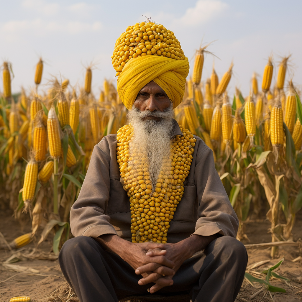 Indian farmer celebrating Lohri with corn