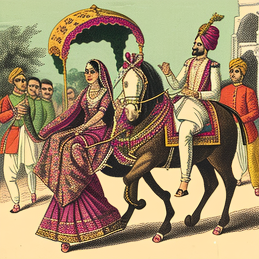 Indian couple on horse-drawn carriage