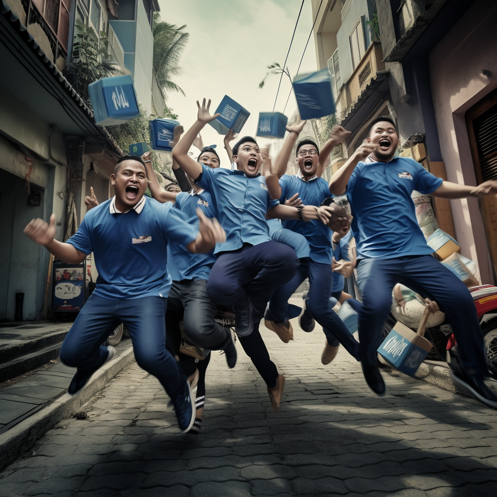 Indonesian delivery guys celebrating new year