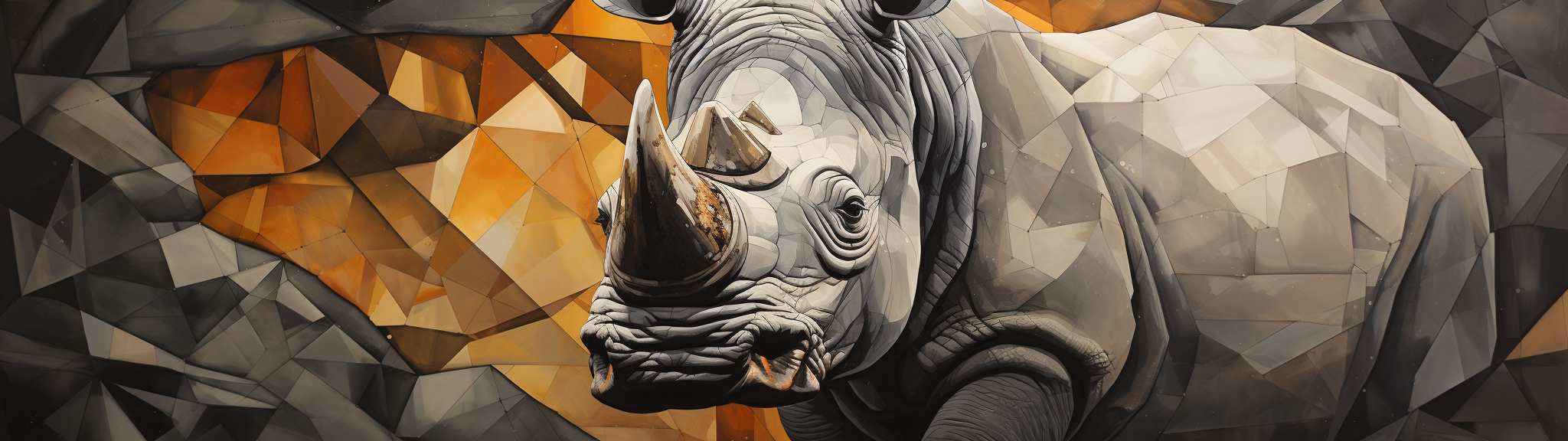 Abstract polygonal Rhino and bear mural