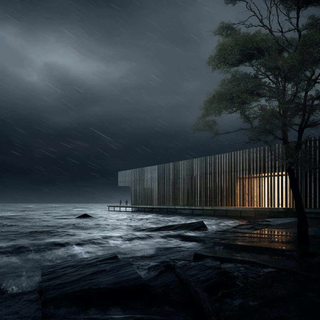 Dramatic industrial timber architecture pavilion in Norway