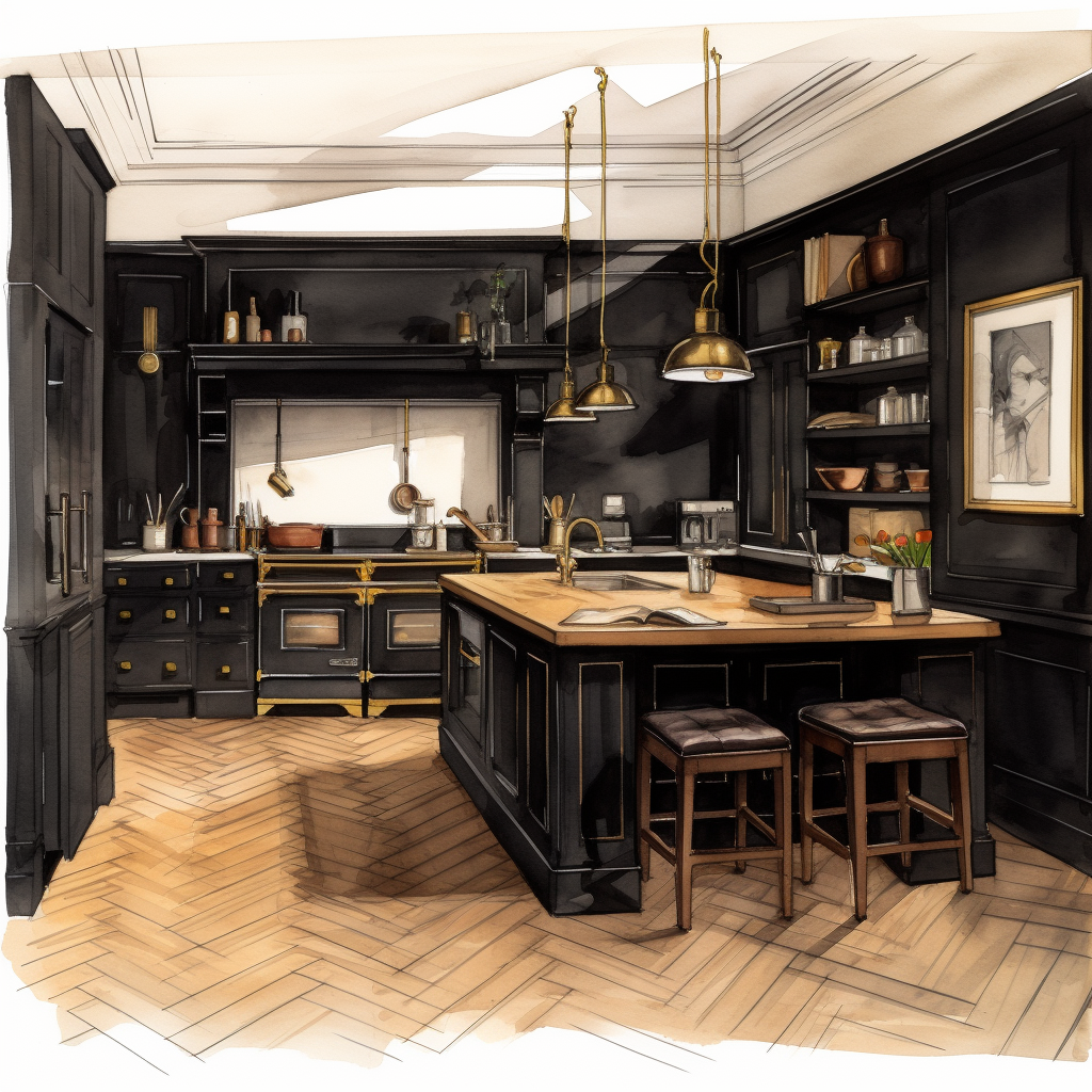 Kitchen sketch in traditional apartment