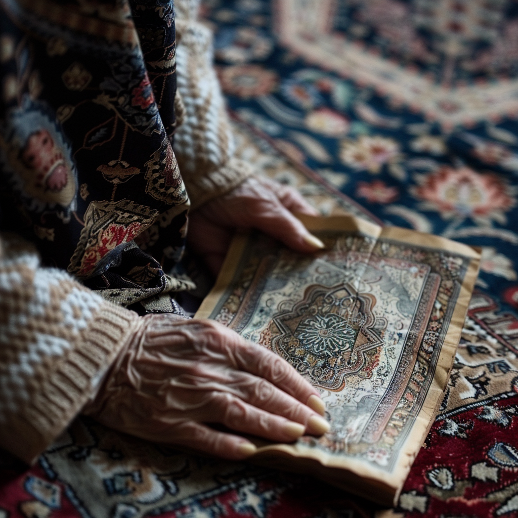 Iranian Grandma Praying with Blue Tasbih