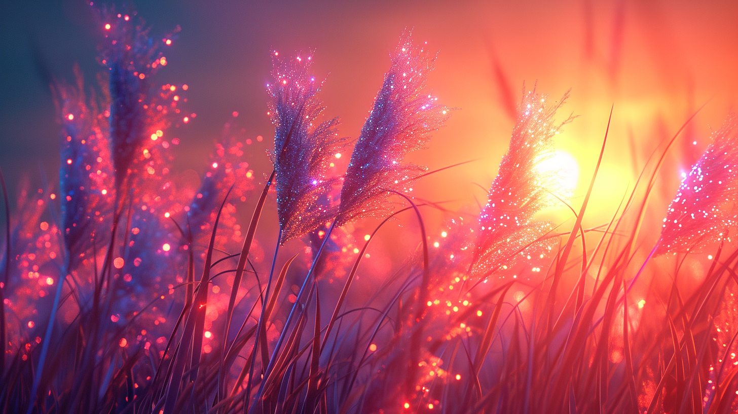 Iridescent feathers in tall grasses