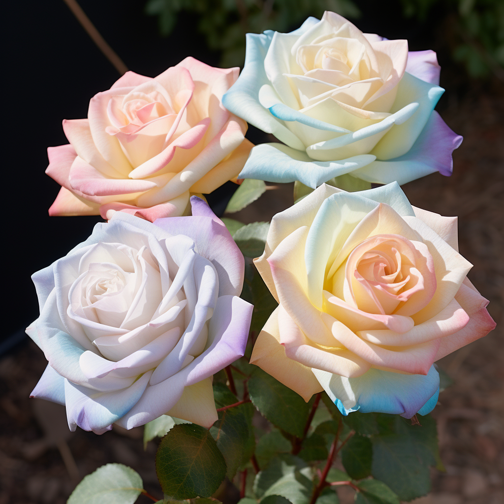 Beautiful iridescent pastel rainbow white rose bush