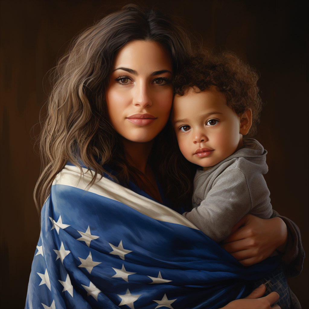 Israeli woman holding Israeli child with flags