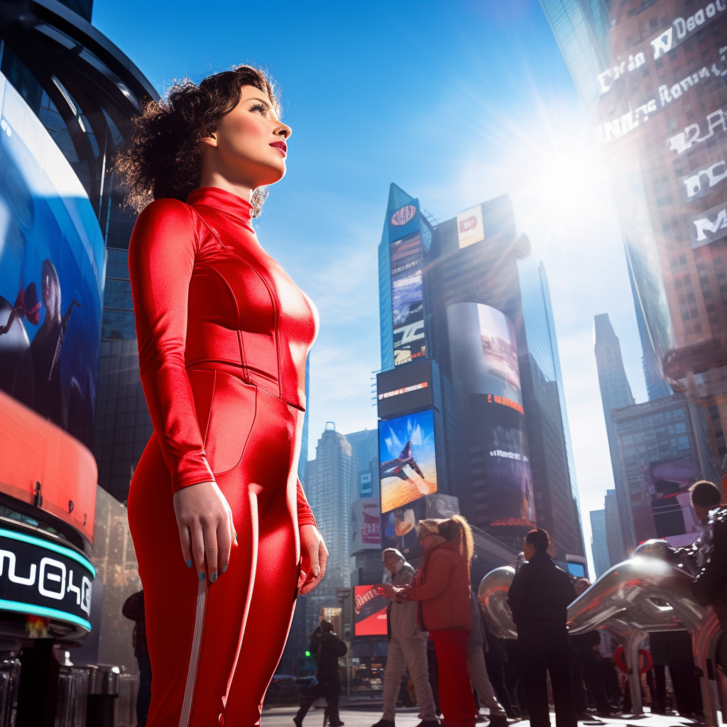 Italian woman shining in Time Square