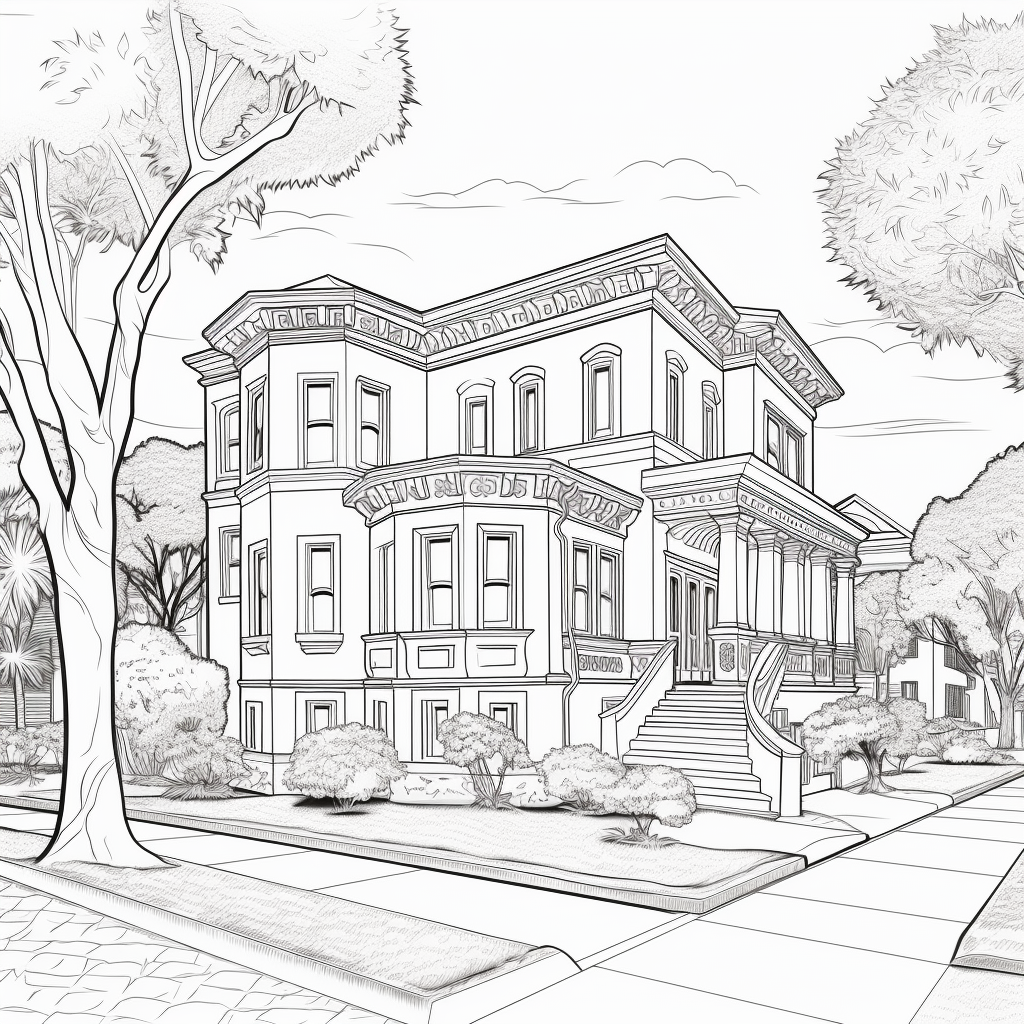 Italianate Style Home Doodle Drawing