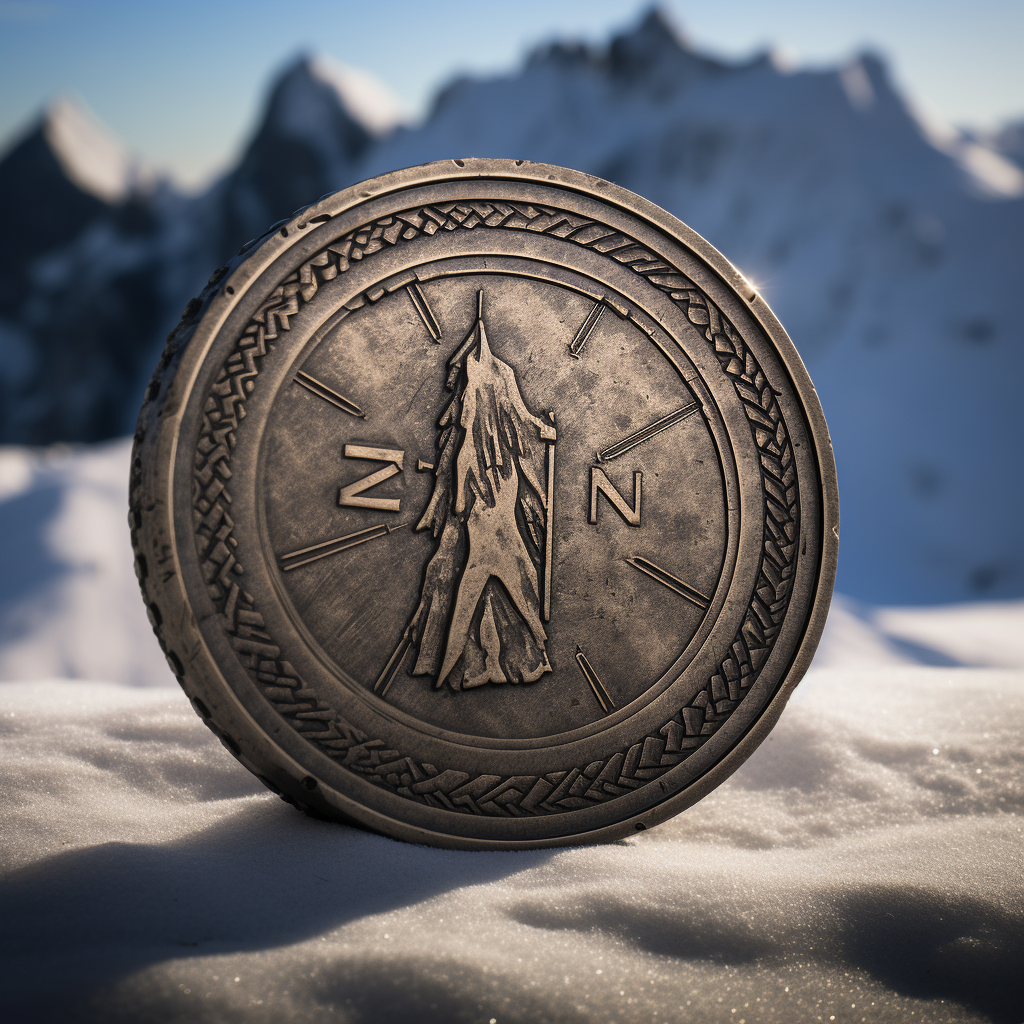 IZN coin on snow mountain