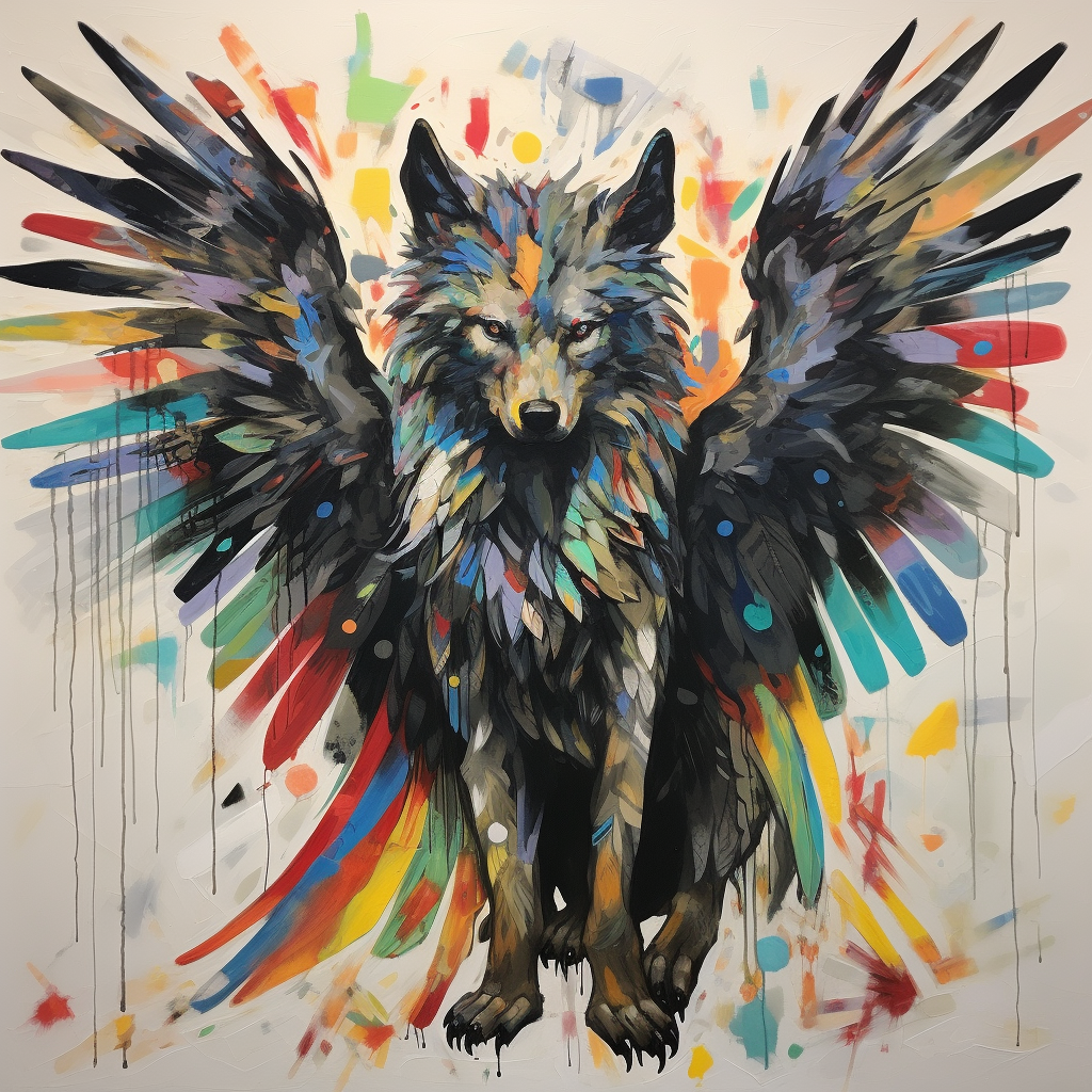 Abstract representation of a wolf with wings