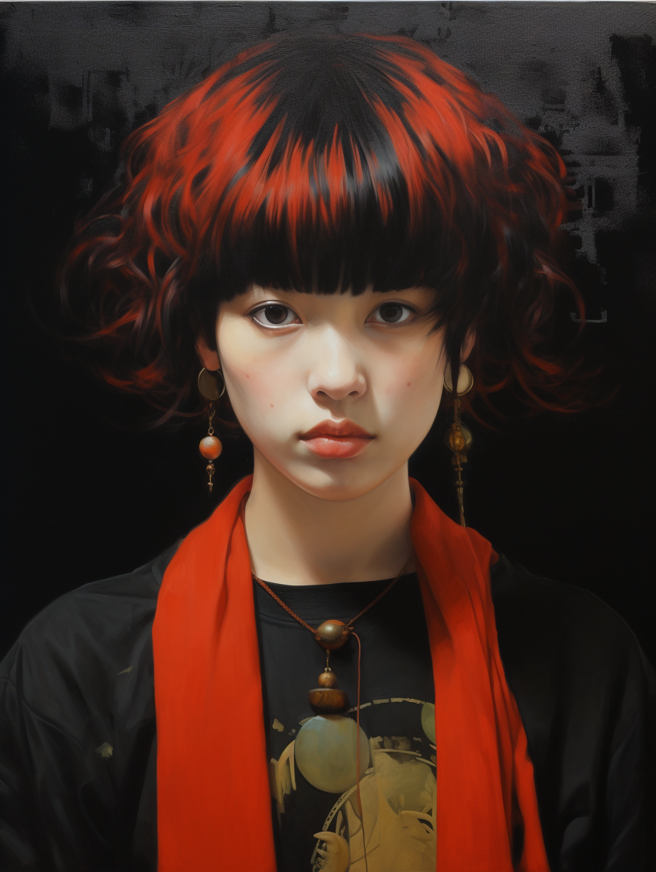 Japanese-Arabic person with red and black hair