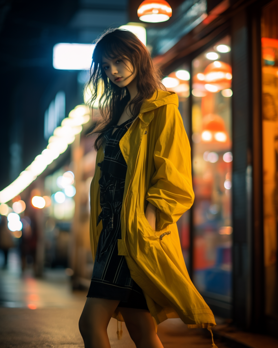 Mesmerizing long-exposure image of a Japanese girl walking at night