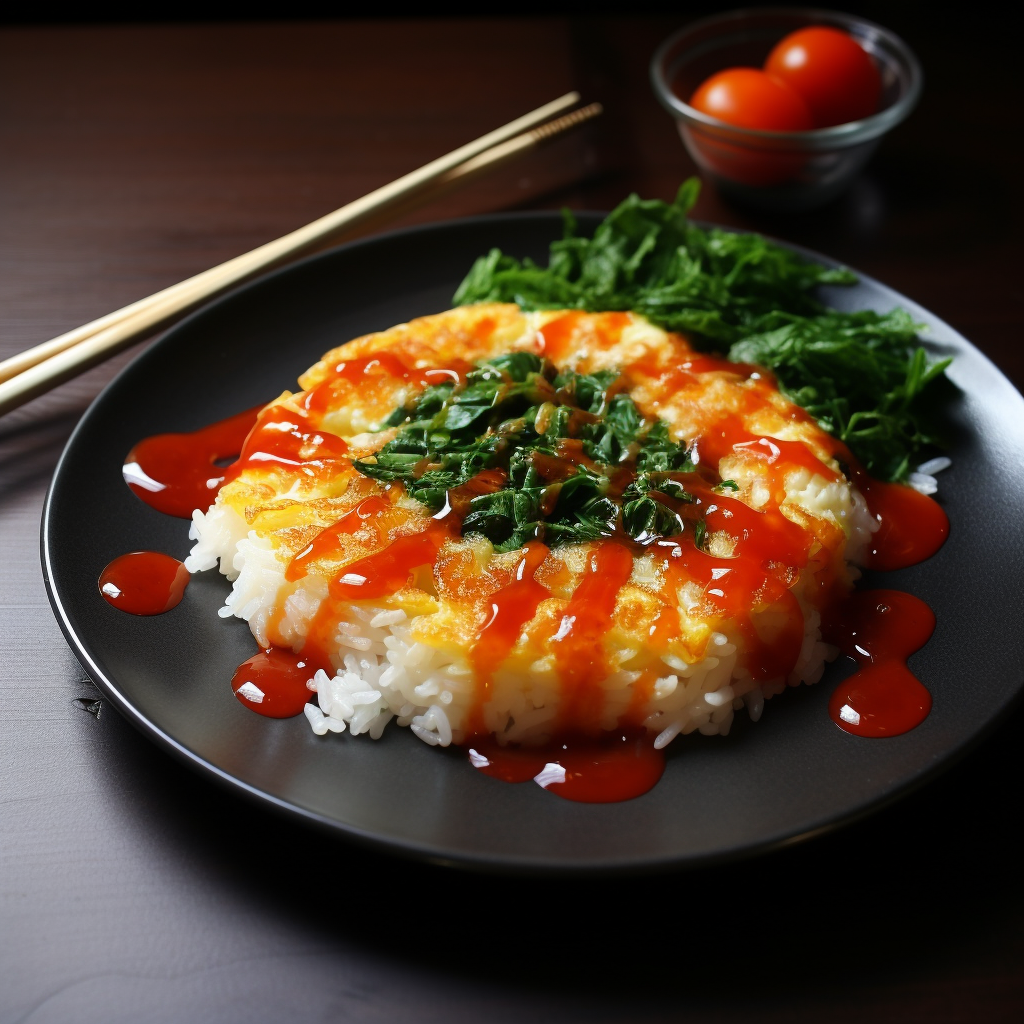 Japanese omelette rice sparkling in the sunlight