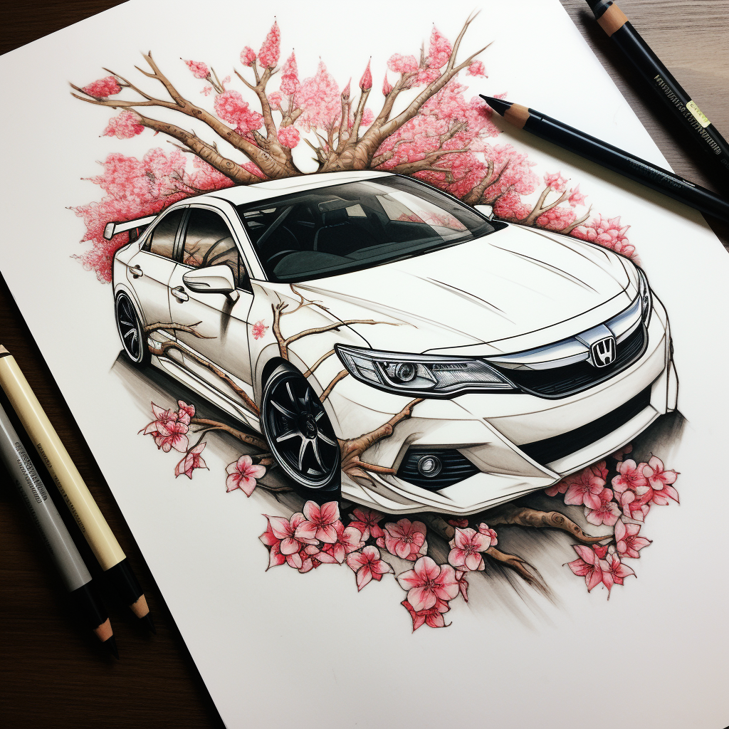 Japanese tattoo sketch of Toyota Camry