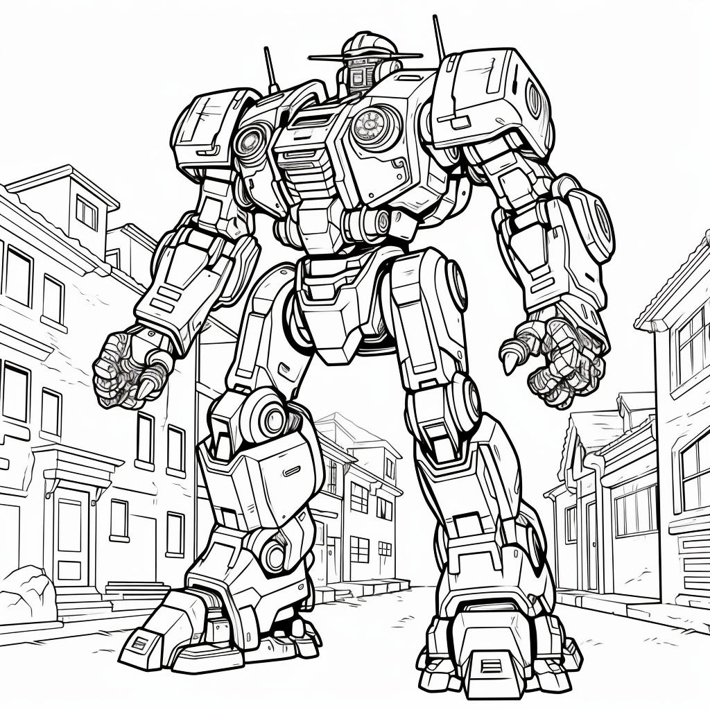 Coloring page of a Japanese robot mecha