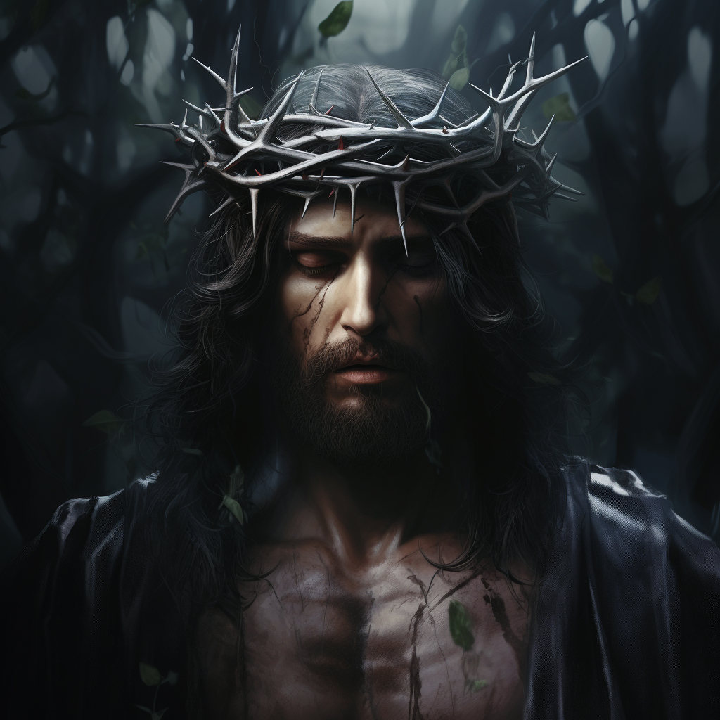 Jesus Christ with Crown of Thorns on Cross