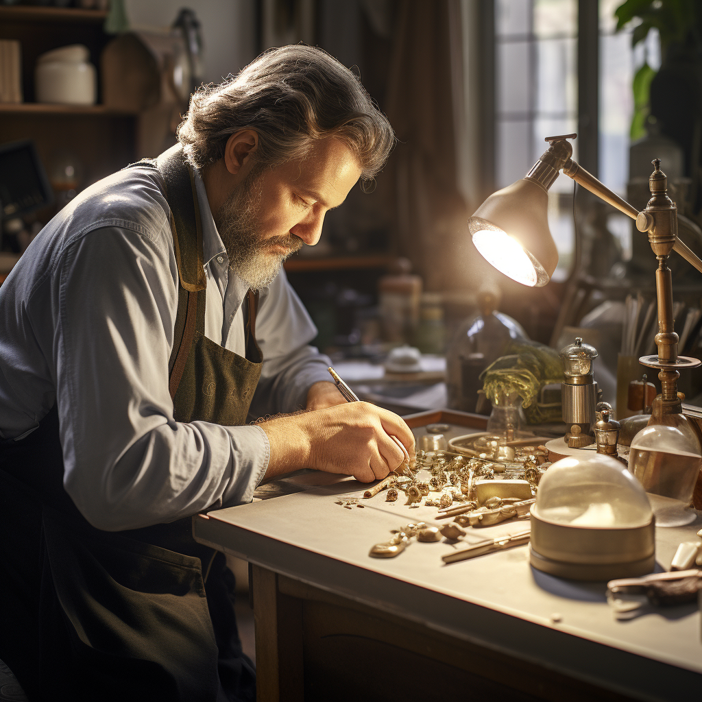 Jeweler repairing silver necklace professionally