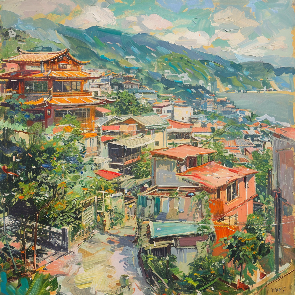 Oil painting Jiufen Taiwan Munnings