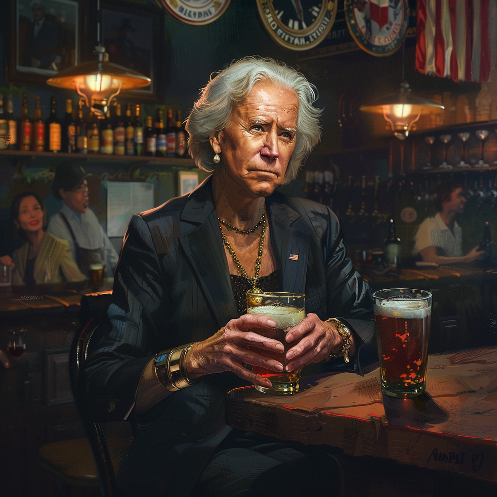 Joe Biden with beer in pub