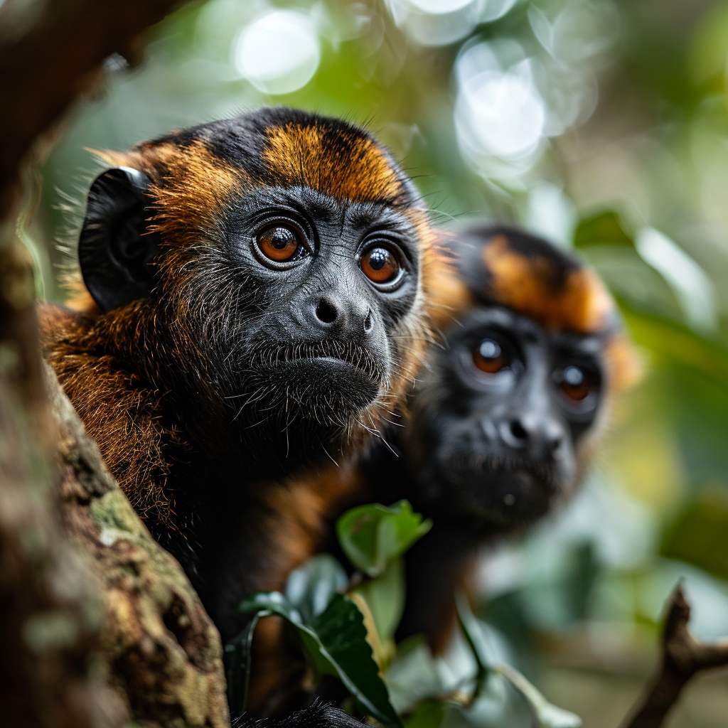 Playful howler monkey babies in the jungle