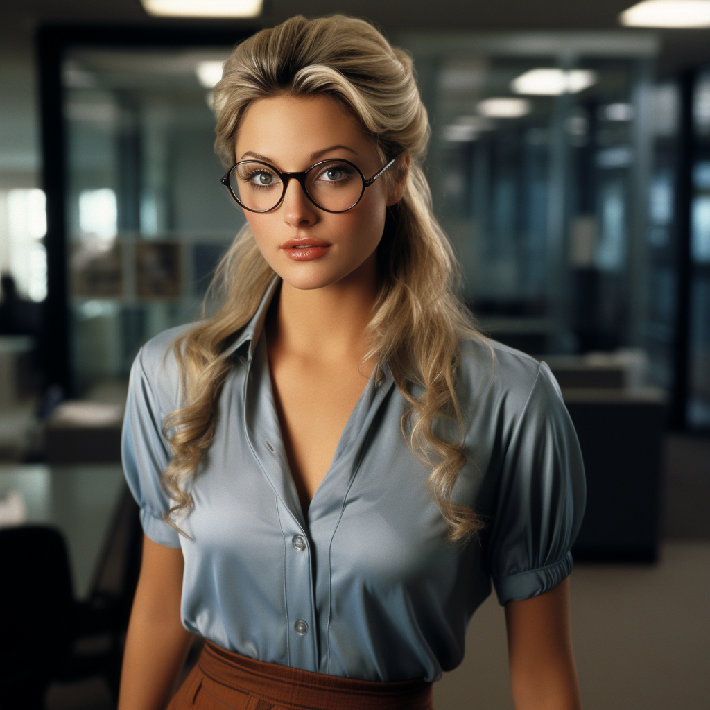 Kaley Cuoco as Claire Kent wearing glasses and ponytail