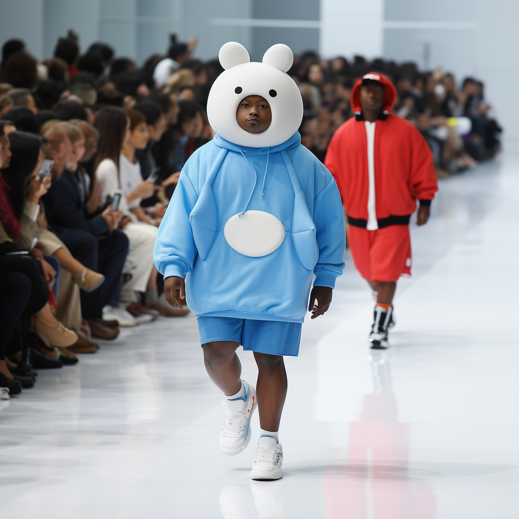 Kanye as Doraemon at Fashion Show