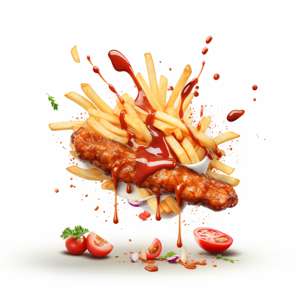 Tempting kebab and fries with dripping ketchup