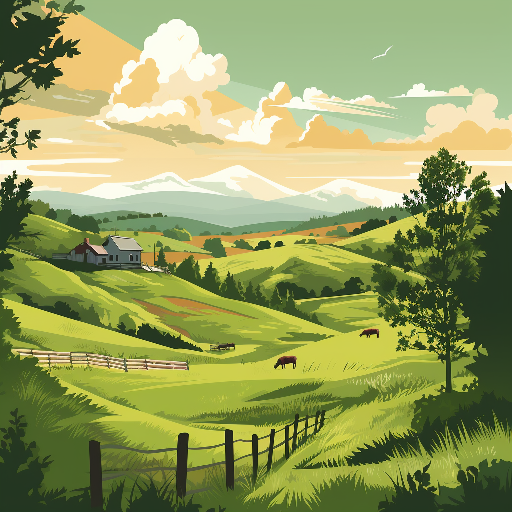 Beautiful Kentucky Bluegrass Landscape Illustration