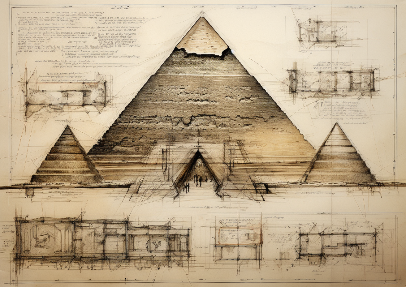 Archaeologist sketch of the iconic Kheops Pyramid