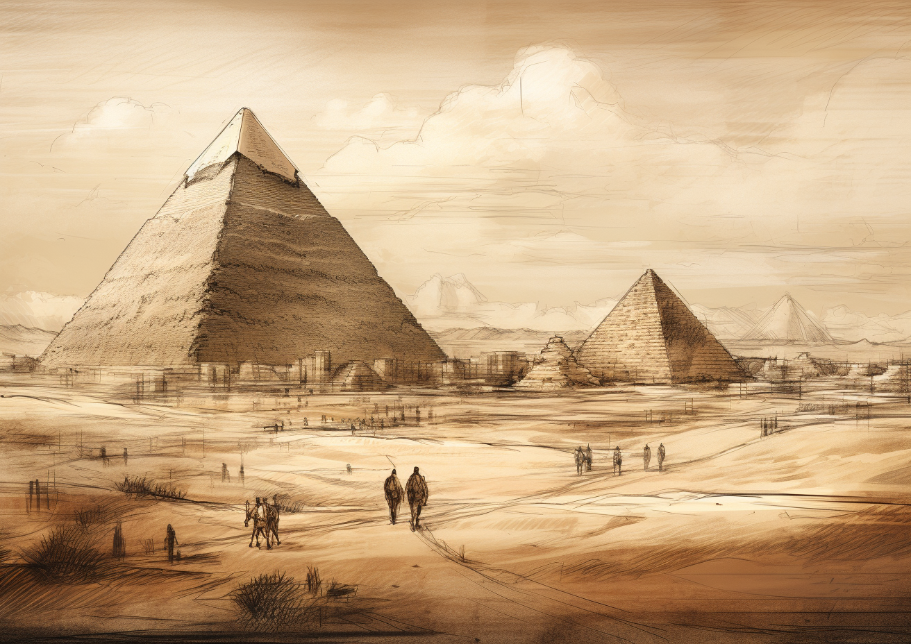 Ancient Khops Pyramids Uncovered by Archeologist Sketch