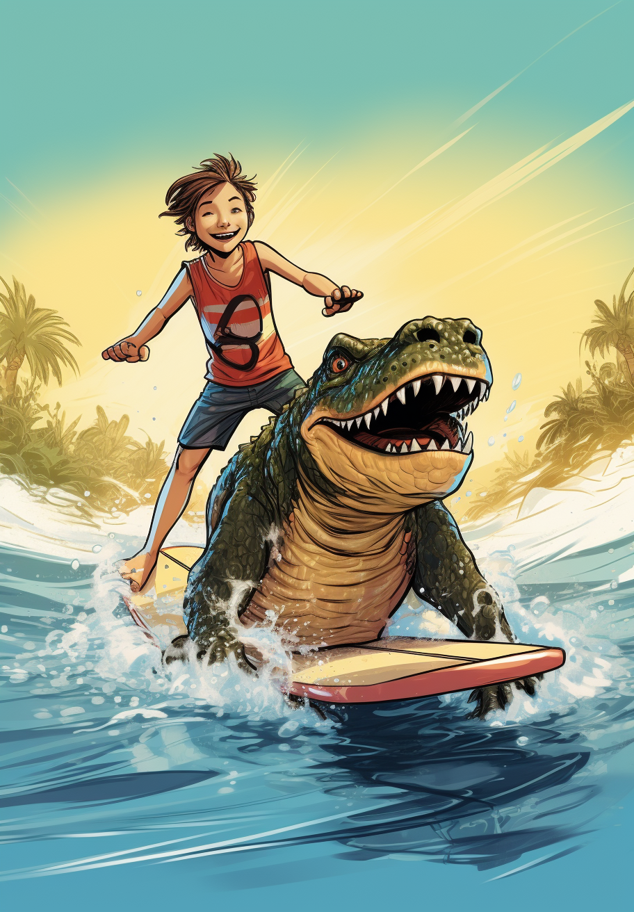 Kid and Adult Surfing on Crocodile Boards