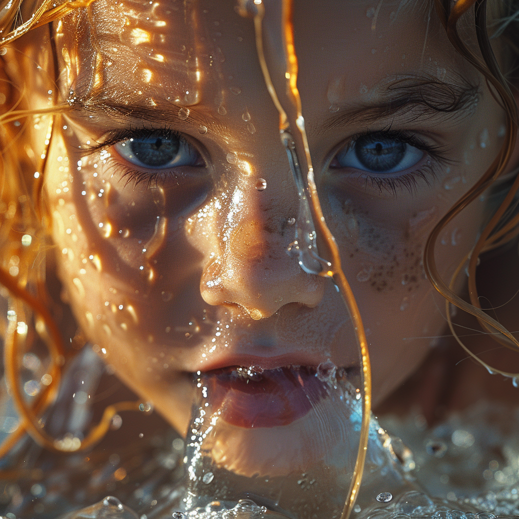 Kid drinking water from hose