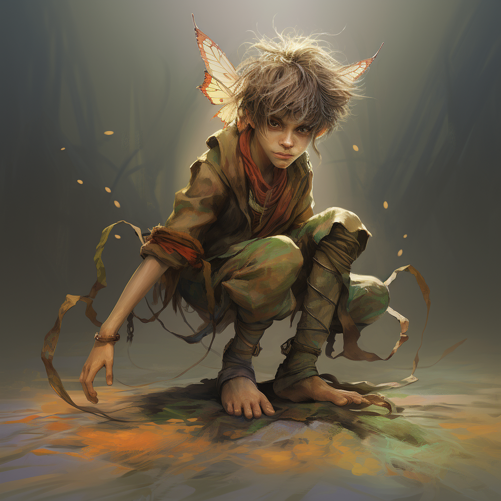 Cute kid faerie bending forward