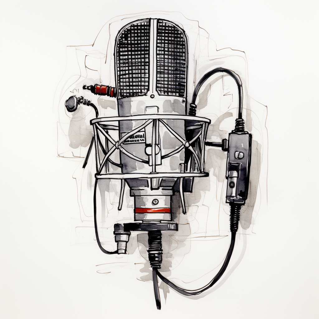 Hand drawn black and white Neumann U87 microphone