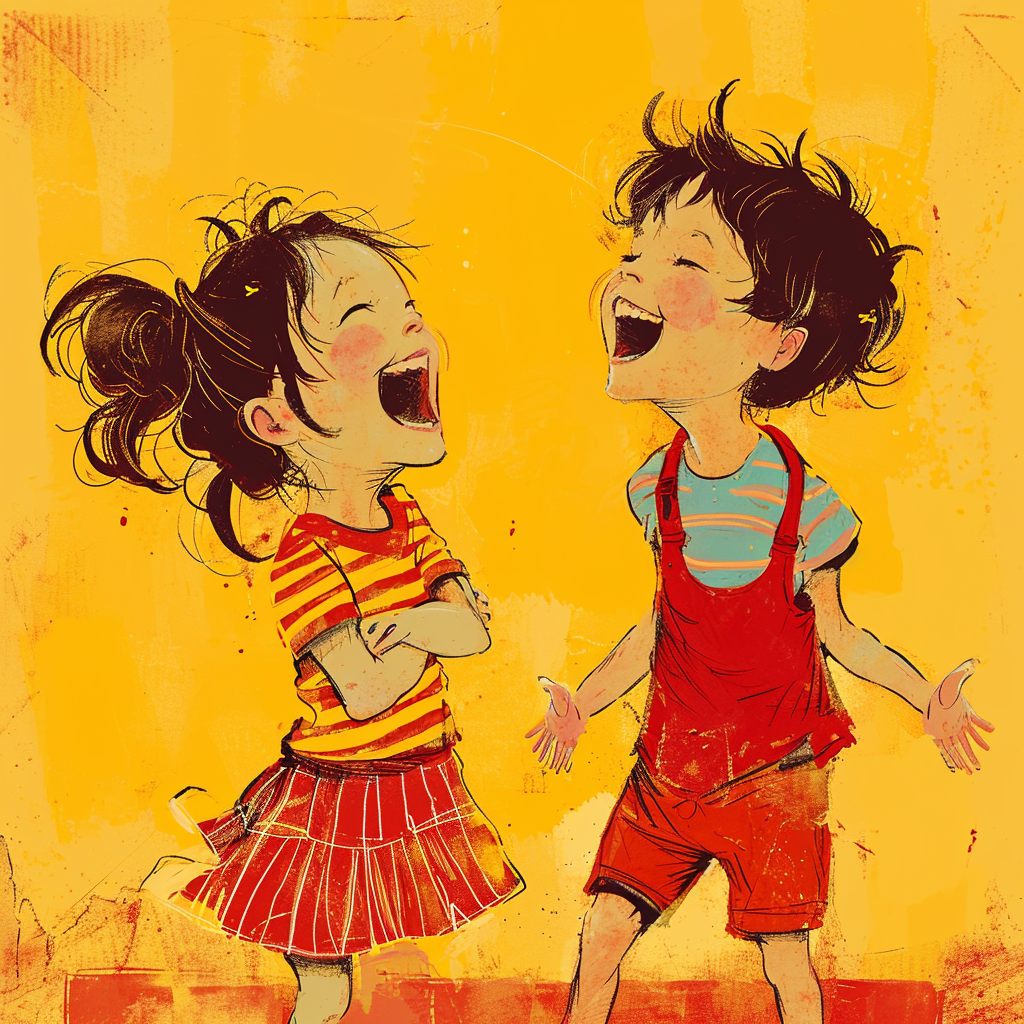 Kids laughing at joke illustration