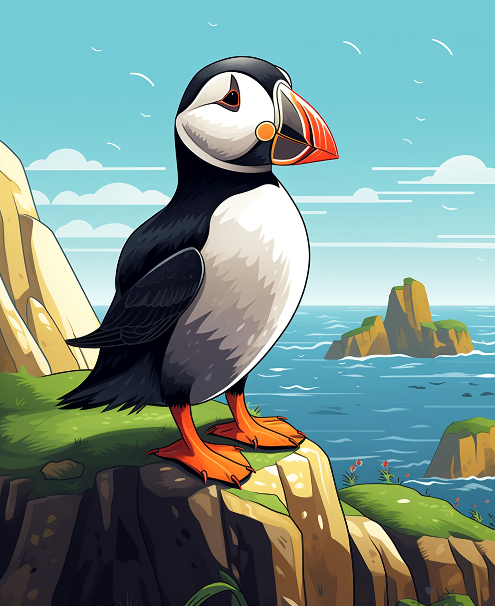 Adorable kids puffin cartoon illustration