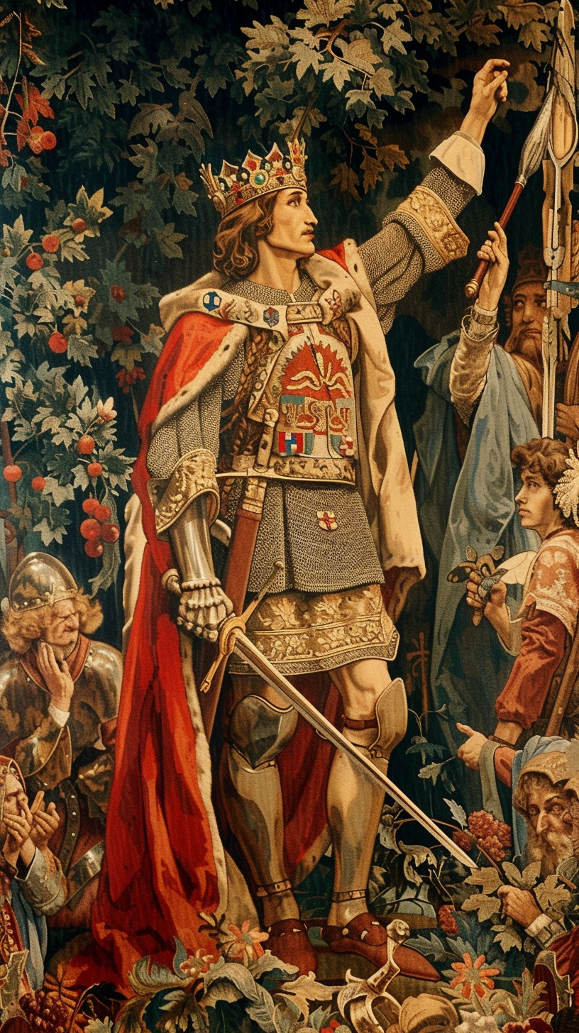 King Baldwin Victory Army Cheering Medieval Tapestries