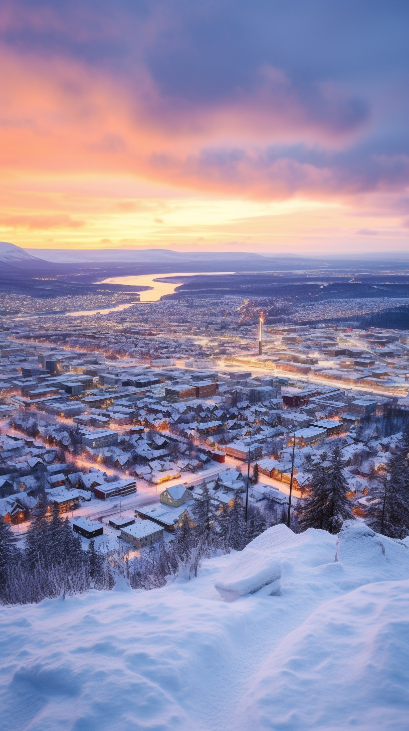 Breathtaking winter view of Kiruna City in Sweden