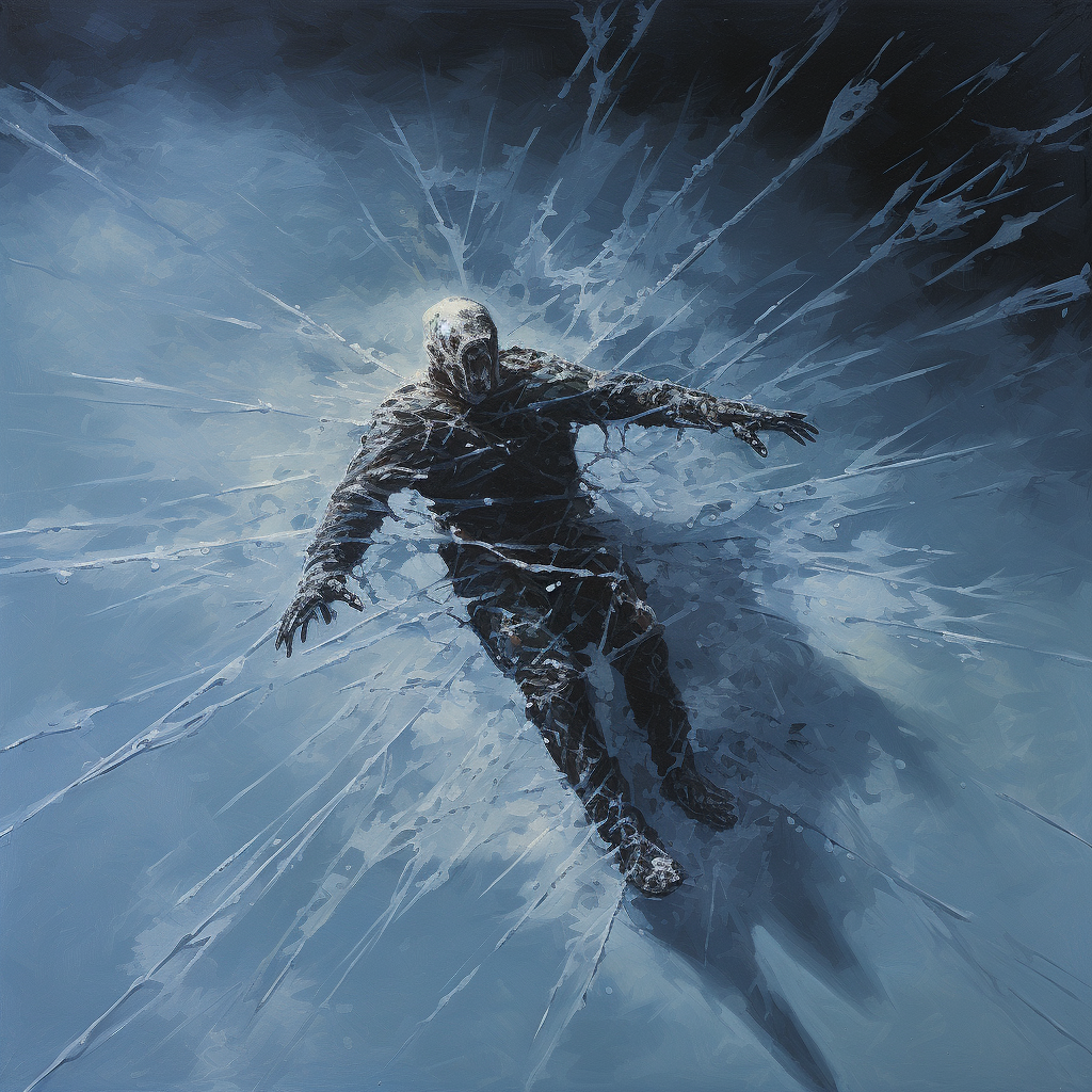 Knight drowning in frozen lake art