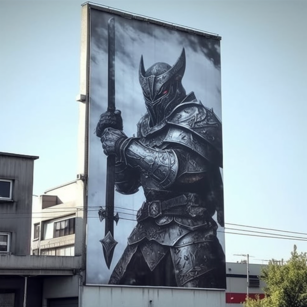 Knight hero fights big billboard with teeth