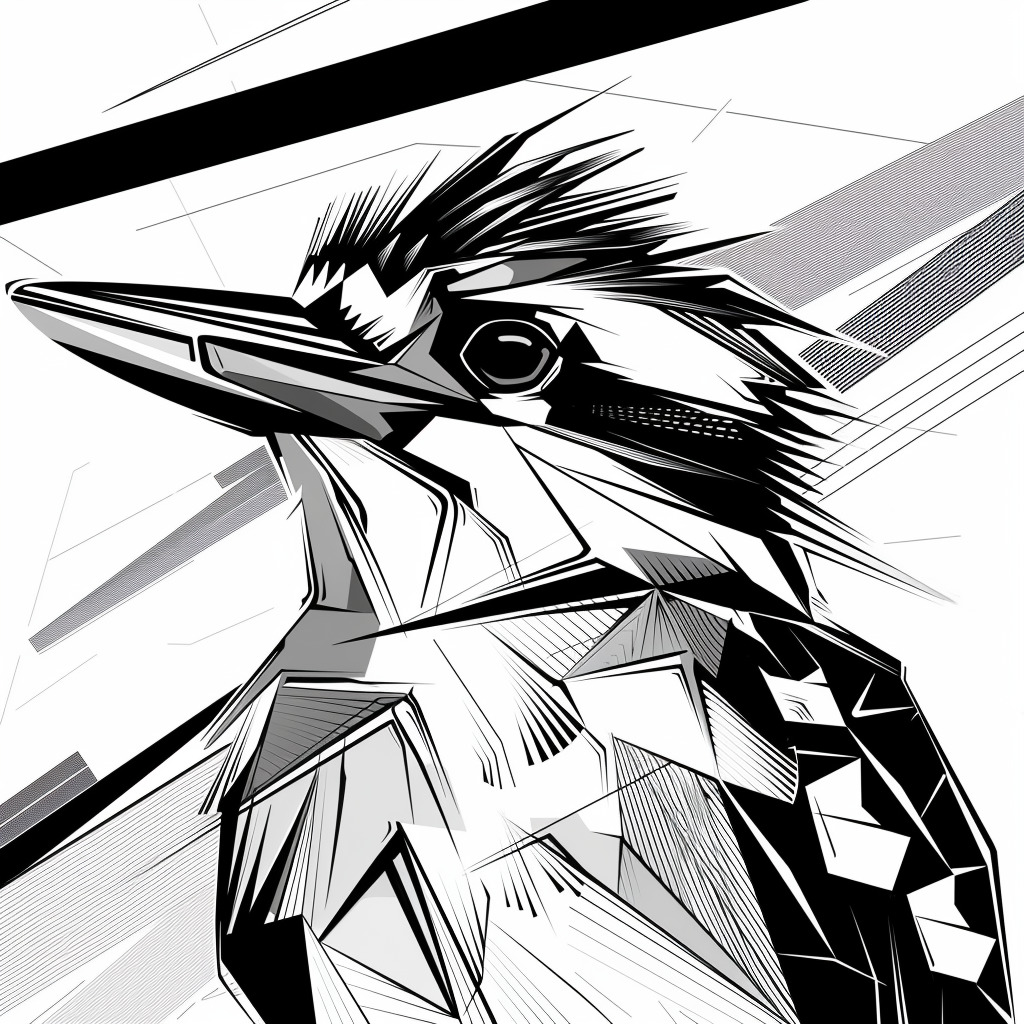 Geometric black line Kookaburra art