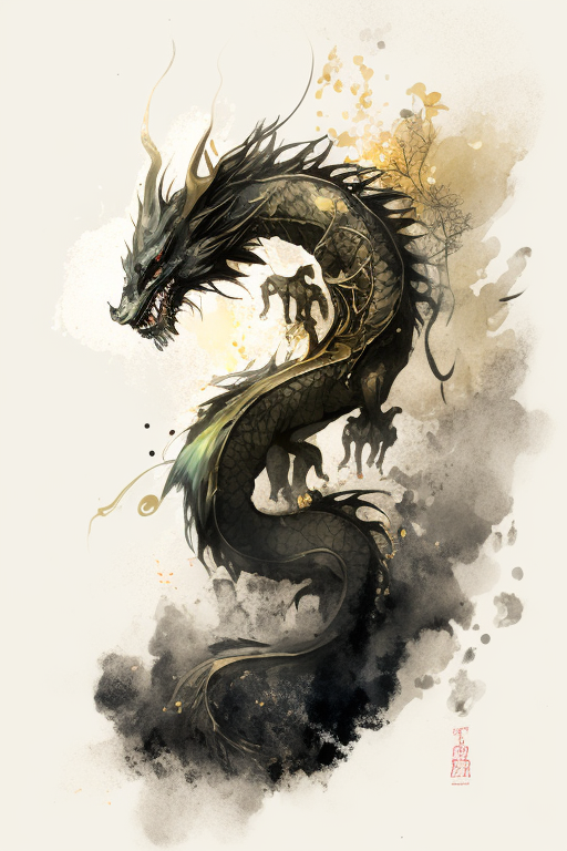 Oriental dragon in ink painting